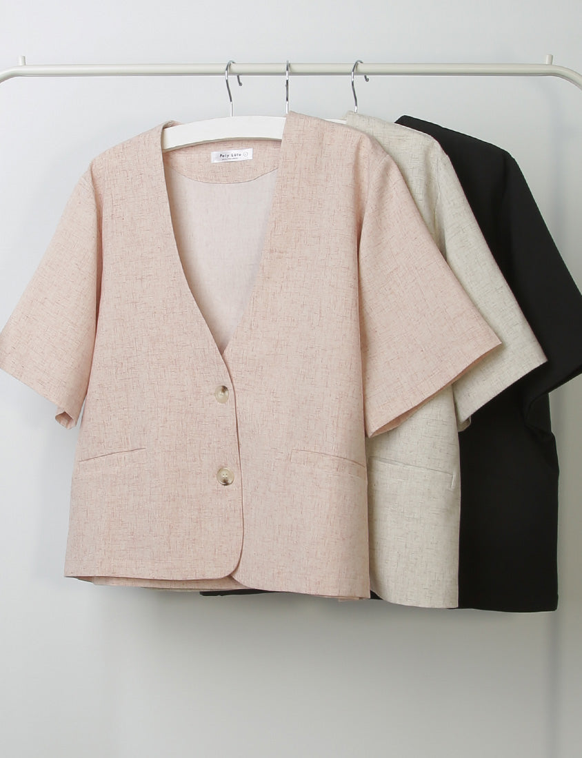 MISS. Wrinkle-Resistant Soft Linen Collarless Blazer Plus Size Jacket