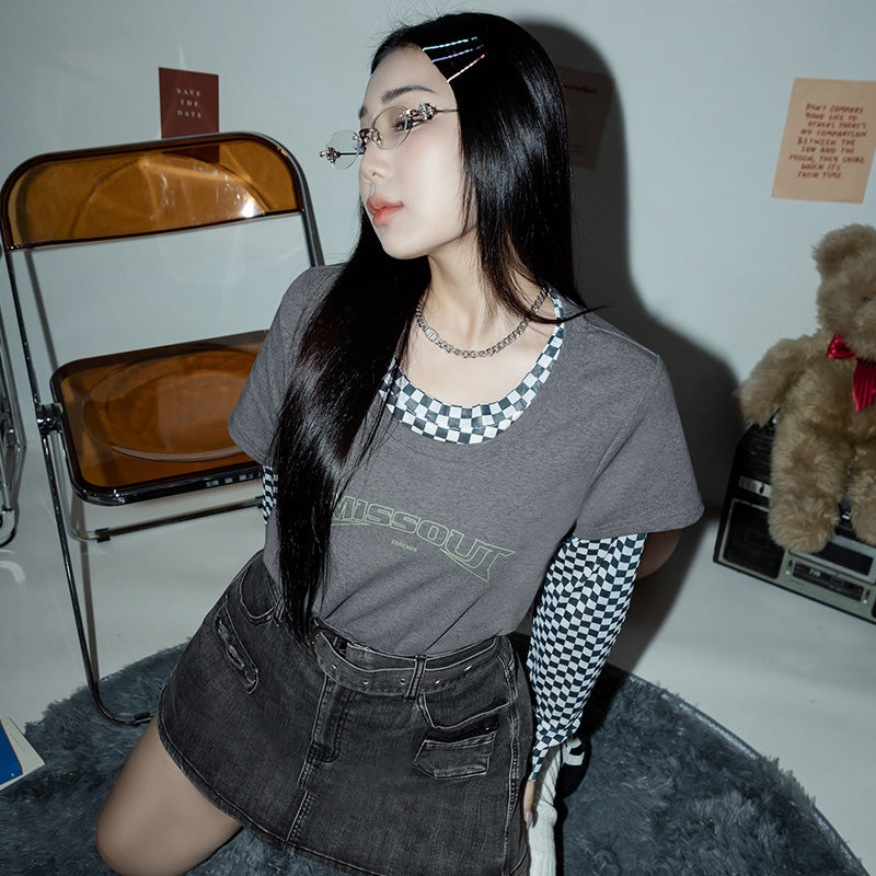 MUA! Sexy Checkered Mesh Long Sleeve Plus Size Top