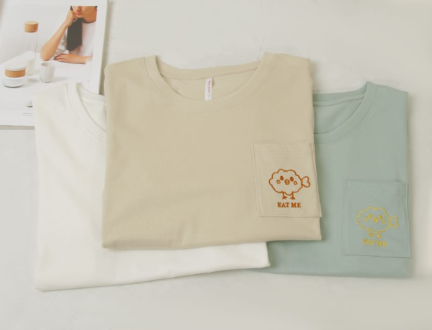 EAT ME Fried Chicken Pocket Plus Size Embroidery Tee