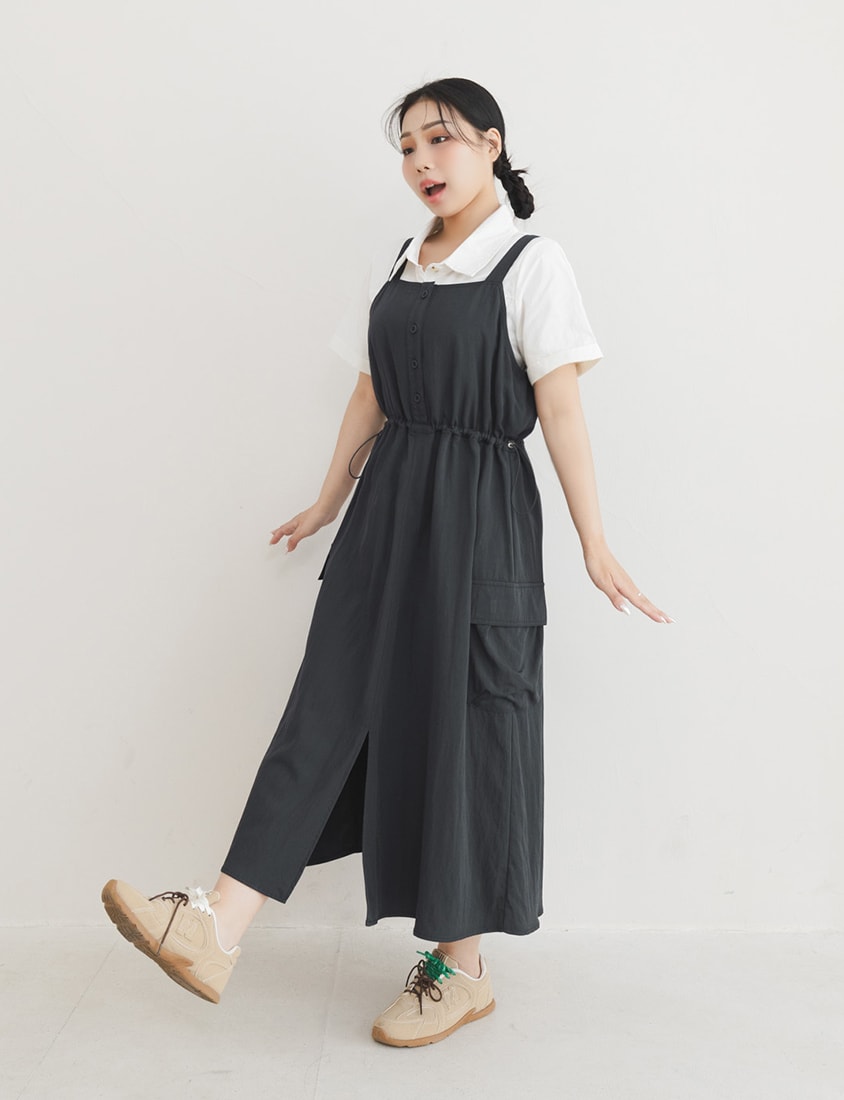 Chic Cargo Pocket Plus Size Overall Dress
