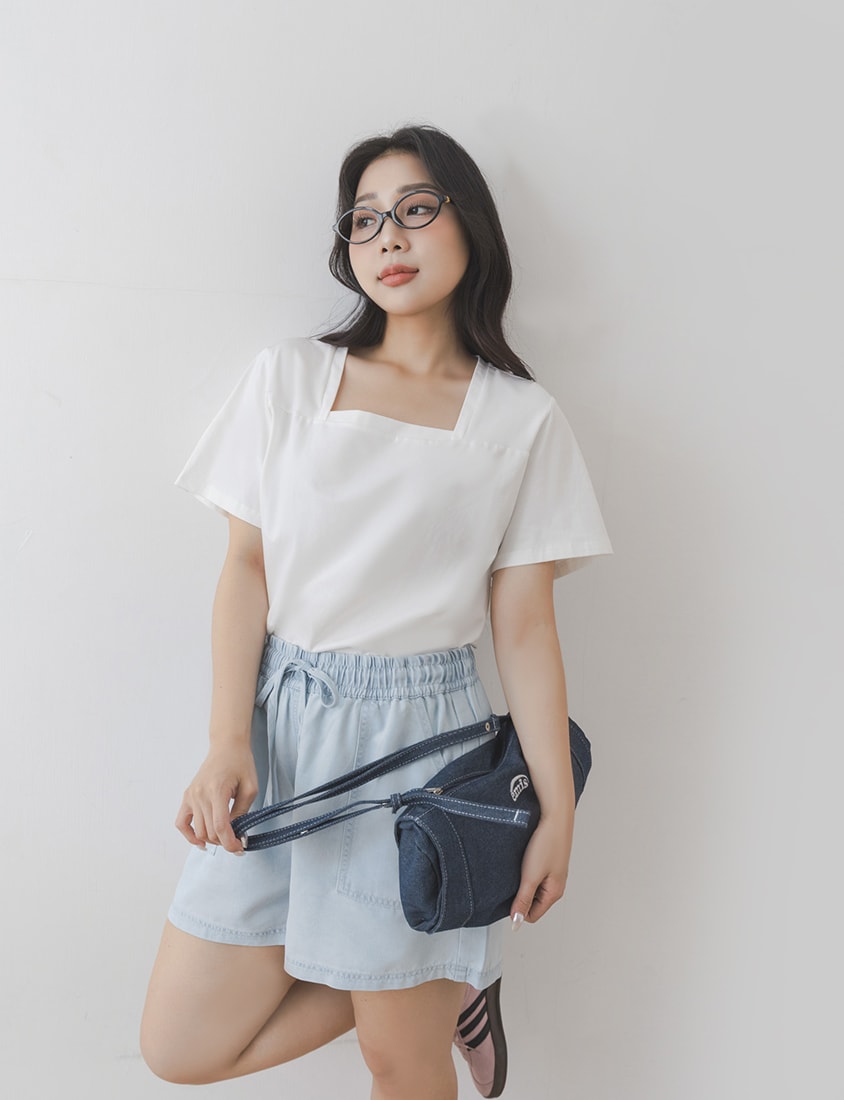 Skin-Friendly Lyocell Silky Denim Contrast Stitch Plus Size Shorts