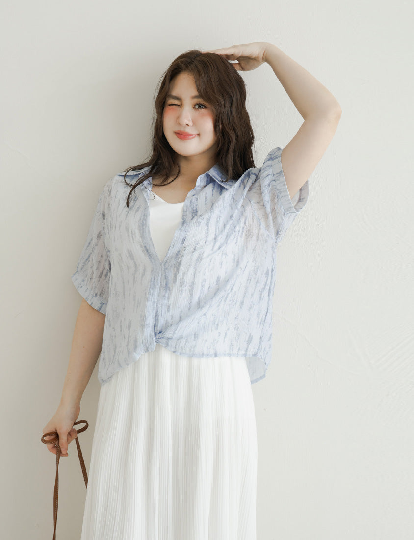 Two-Piece Tie-Dye Twisted Knot Plus Size Short Sleeve Top