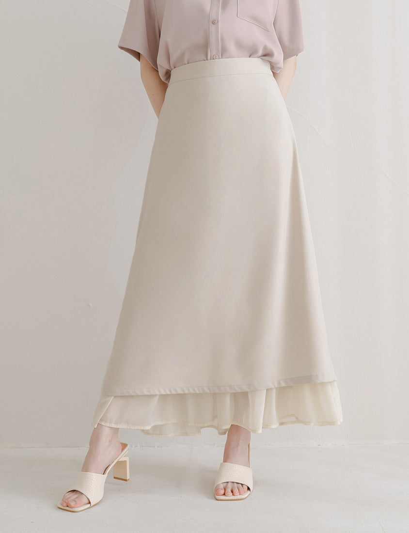 MISS. Back Elastic Waist Slit Multi-Layered Plus Size Maxi Skirt