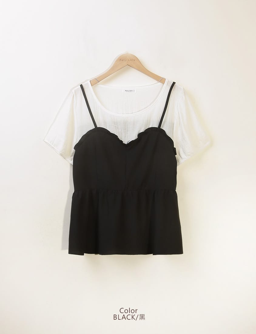 Faux Two-Piece Ruffle-Trim Layered-Look Plus Size Peplum Blouse