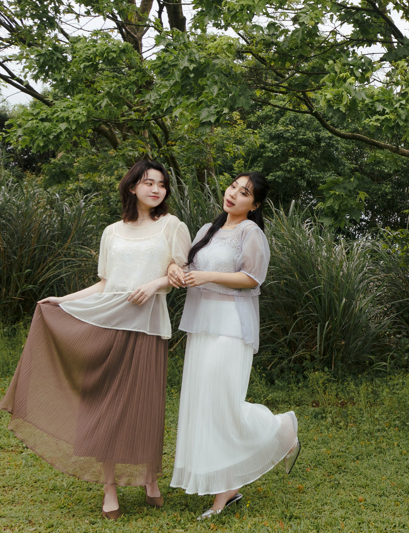 MISS. Ethereal Sheer Pleated Elastic Plus Size Maxi Skirt