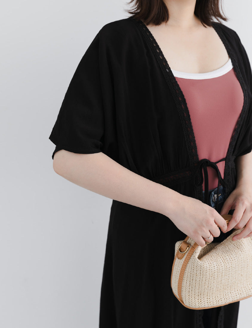 Summer Vacay Beach Lace Tie Front Plus Size Long Cover-Up