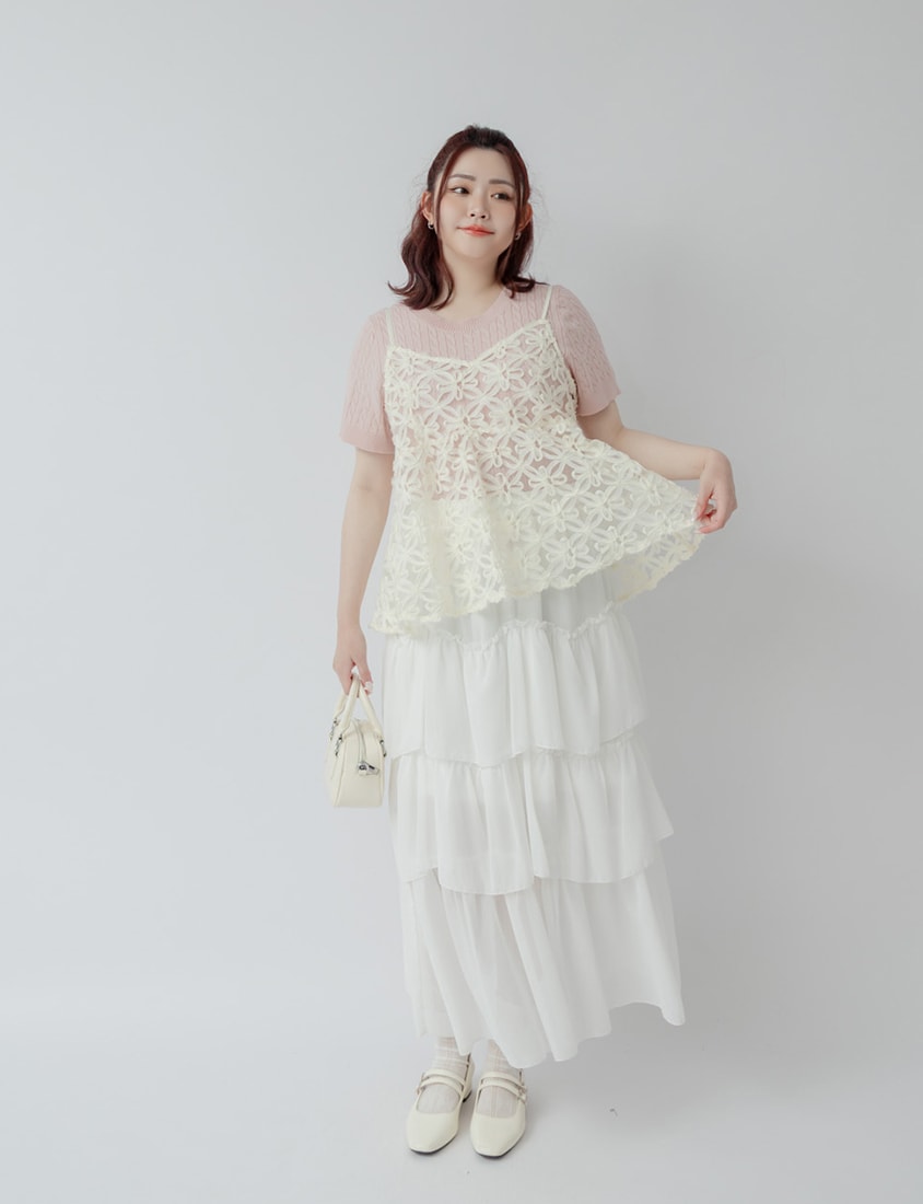 Crewneck Cable Knit Short Sleeve Top