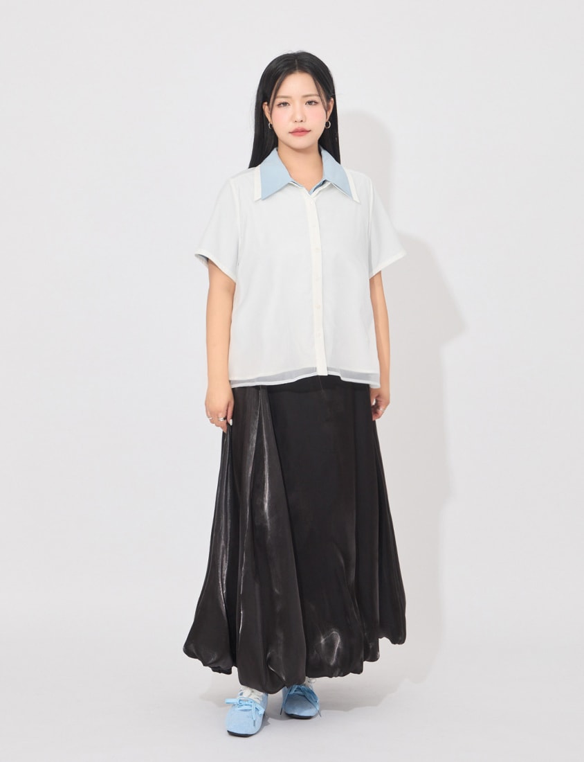 MORE U Elegant Sheer Double-Layer Plus Size Shirt