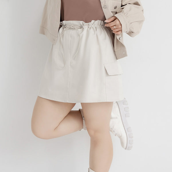 Sweet & Edgy Drawstring Cargo Plus Size Mini Skirt (With Inner Shorts)