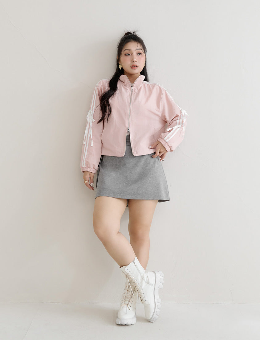 MUA! Contrast Trim Cropped Plus Size Trench Jacket