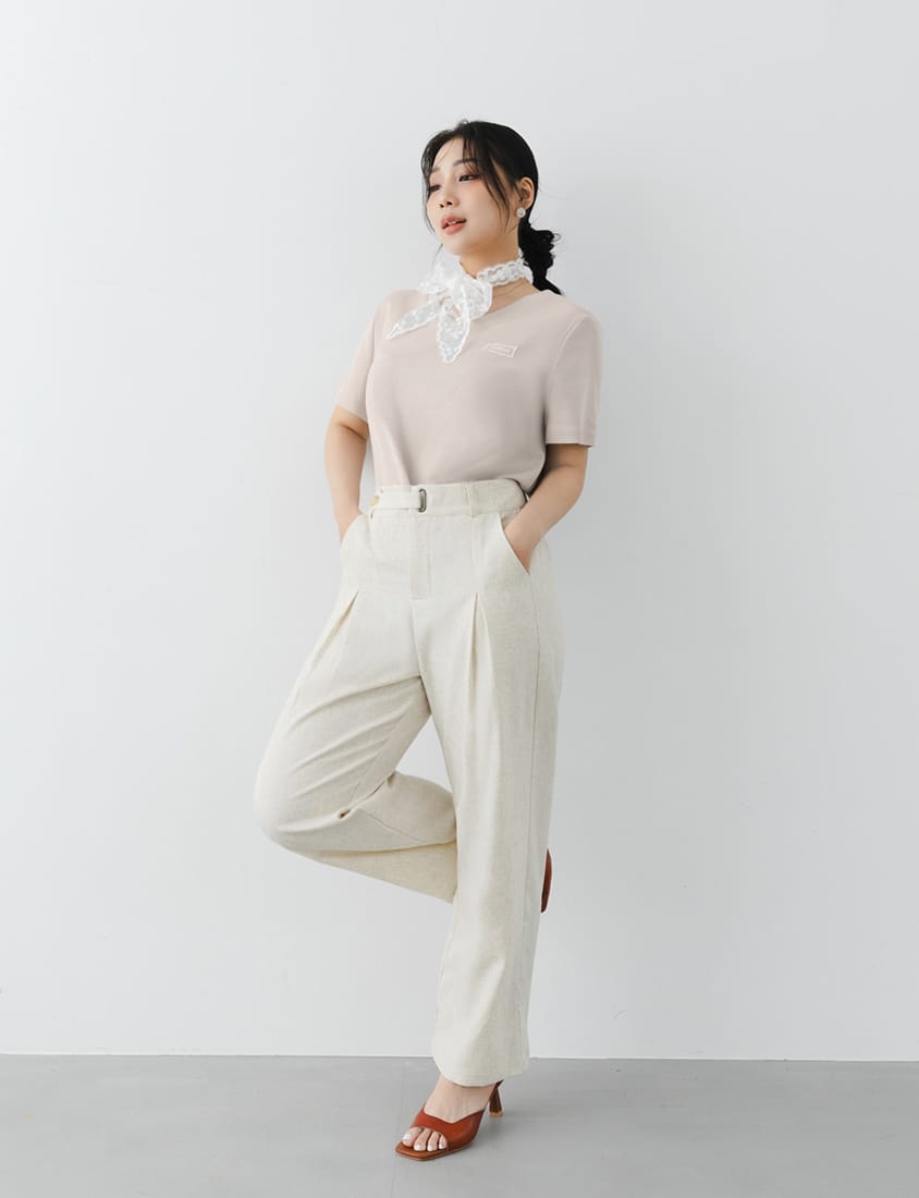 MISS. Cotton Linen Pleated Waist Plus Size Wide Leg Pants