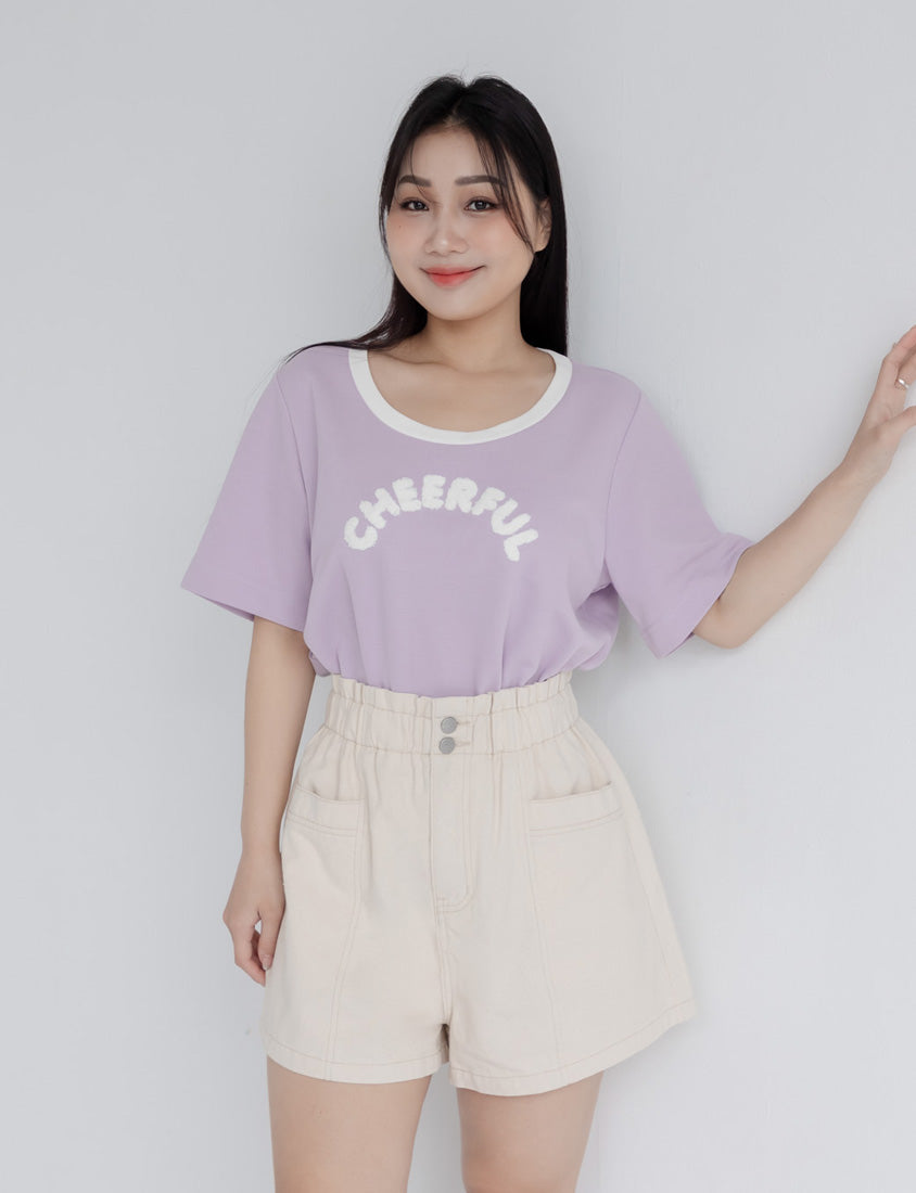 Playful Bubble Hem Twill Drawstring Plus Size Shorts