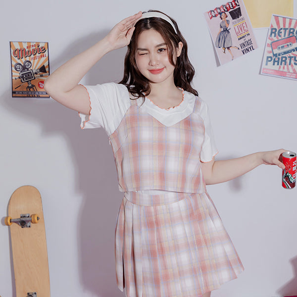 Korean Preppy Adjustable Plaid Plus Size Vest