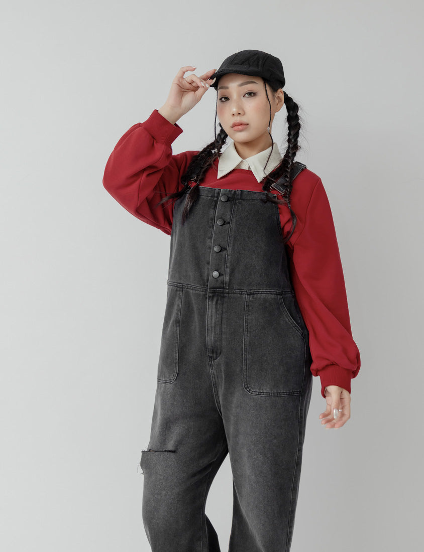 Distressed Button-Up Plus Size Denim Overalls