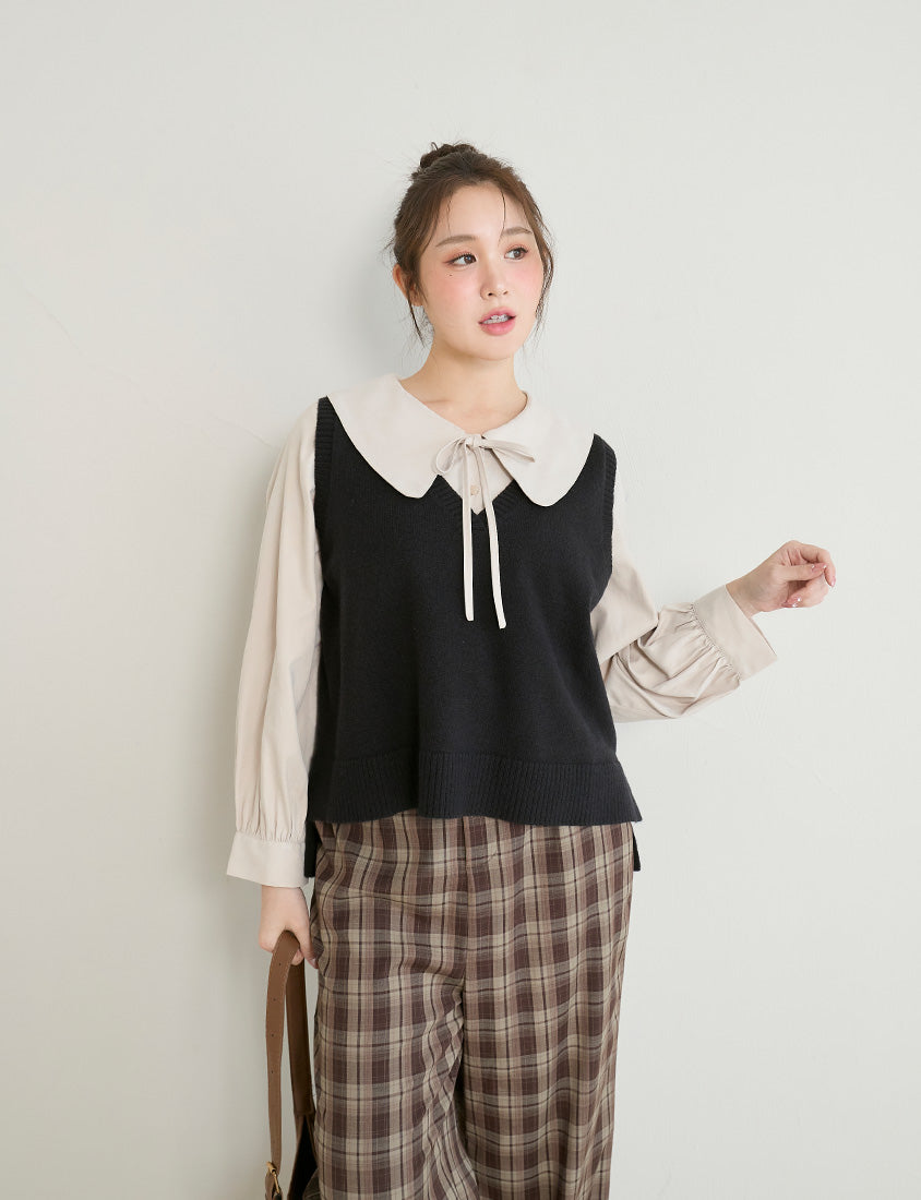 Versatile Multicolor V-Neck Cropped Plus Size Knit Vest