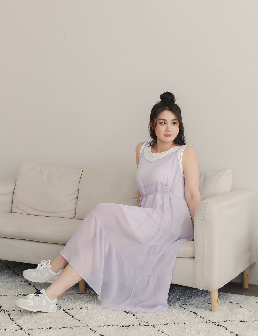 Two Piece Sheer Crinkled Tiered Plus Size Maxi Dress (with Inner Tank)