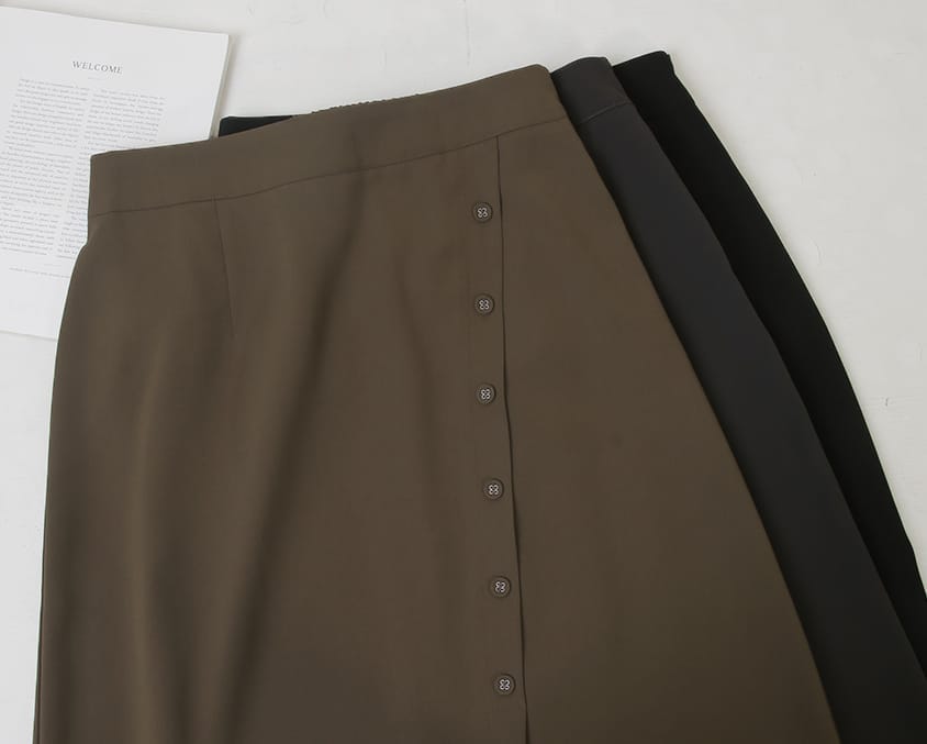 MISS. Korean Style Asymmetrical Button Slit Elastic Waist Plus Size Maxi Skirt