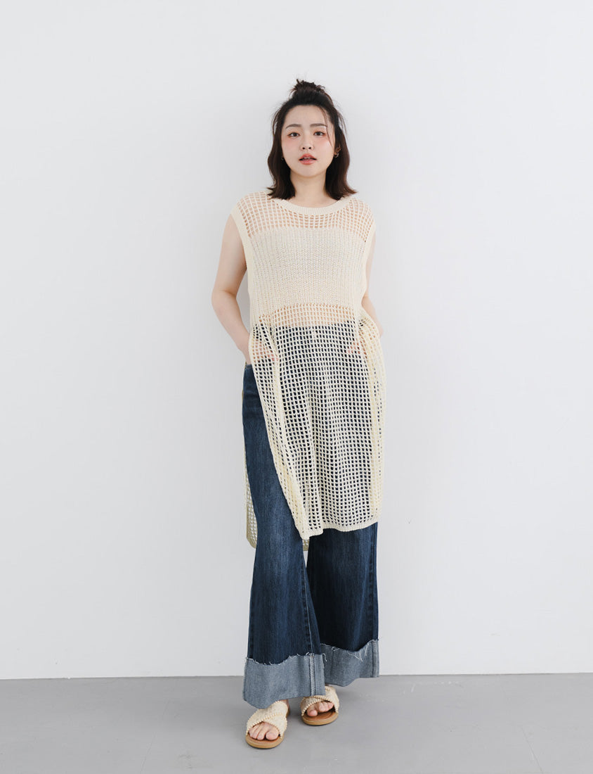 Japanese Style Side Slit Long Knit Plus Size Vest