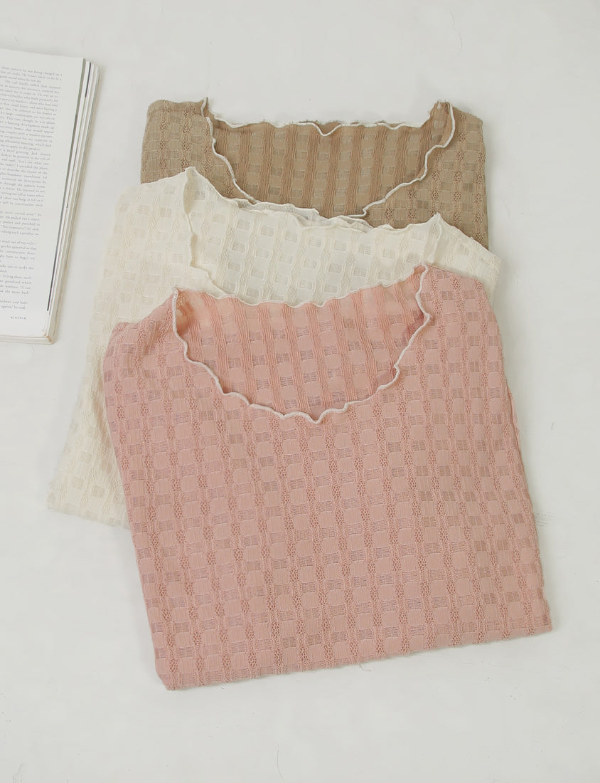 Sheer Lace Ruffled Waffle Knit Plus Size Top