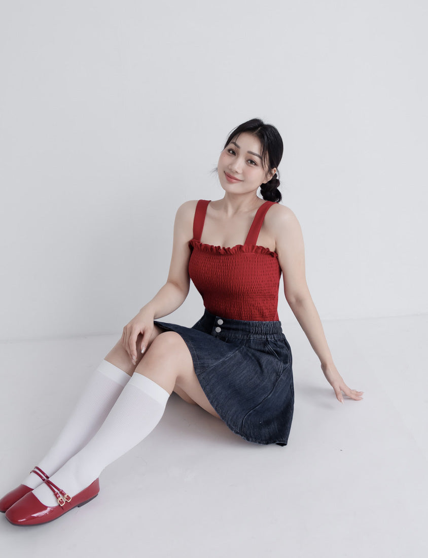 Silky Cool Flare Plus Size Denim Skirt (With Inner Shorts)