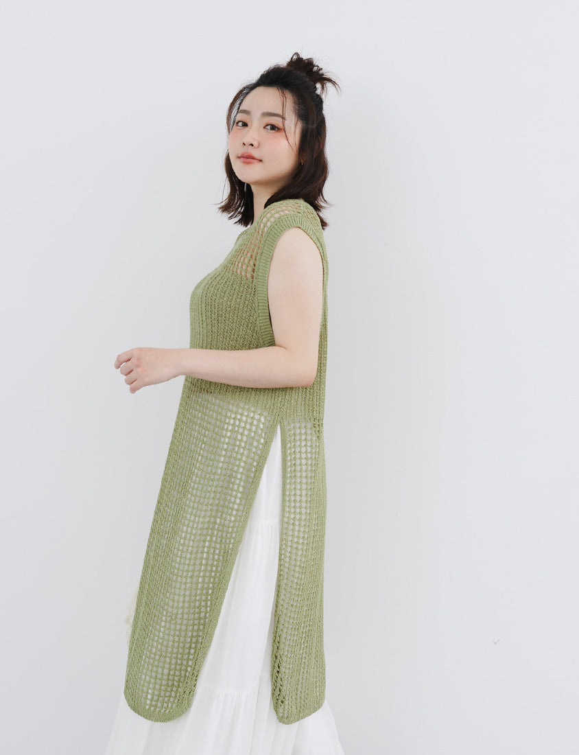 Japanese Style Side Slit Long Knit Plus Size Vest