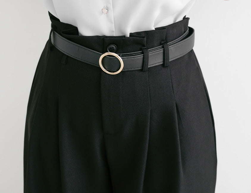 MISS. High-Waisted Bubble Hem Wrinkle-Free Belted Plus Size Wide-Leg Pants