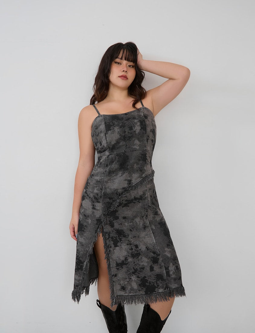 Adjustable Tie-Dye Denim Plus Size Cami Dress