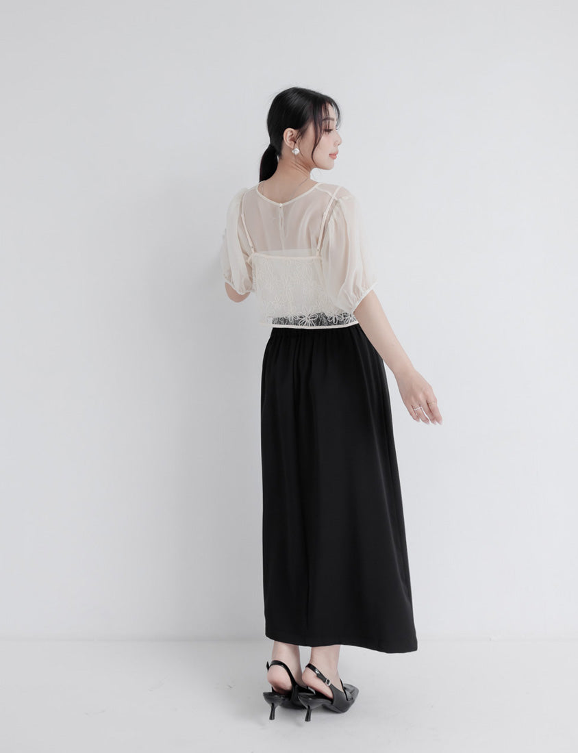 MISS. Korean Style Asymmetrical Button Slit Elastic Waist Plus Size Maxi Skirt