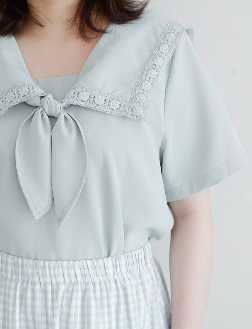 Japanese Style Lace Sailor Collar Tie Plus Size Top Blouse