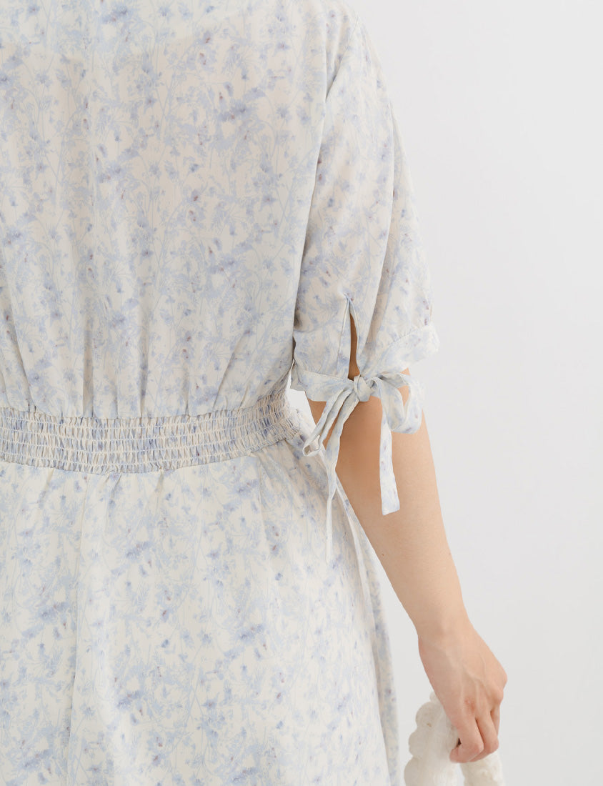 Heart Button Cuff Tie Plus Size Floral Mini Dress