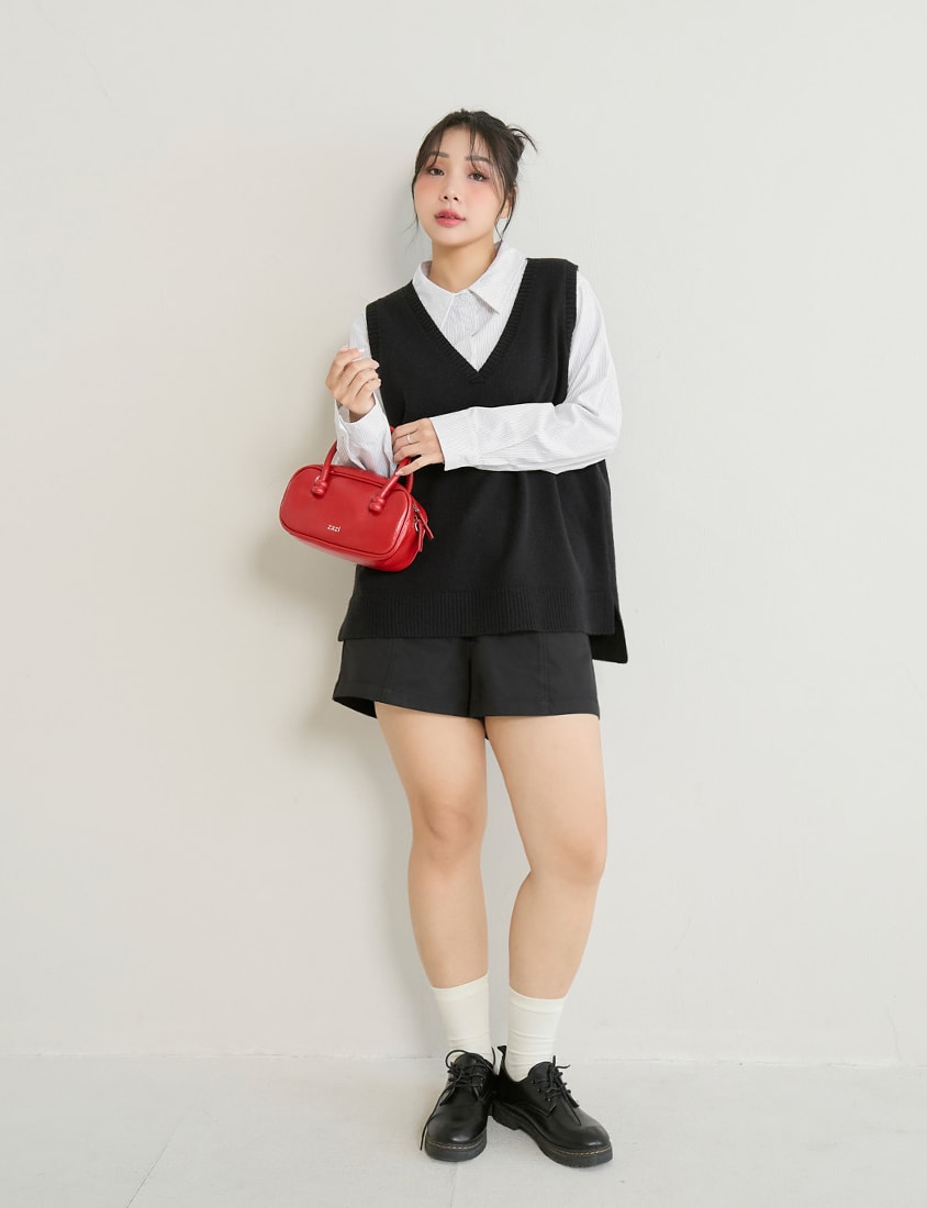 Versatile Multicolor V-Neck Mid-Length Plus Size Knit Vest