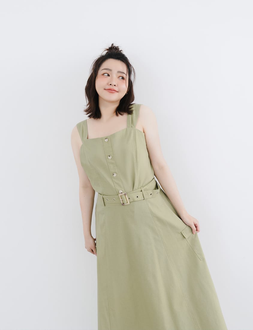 Cotton Linen Faux Button Slimming Panel Plus Size Camisole