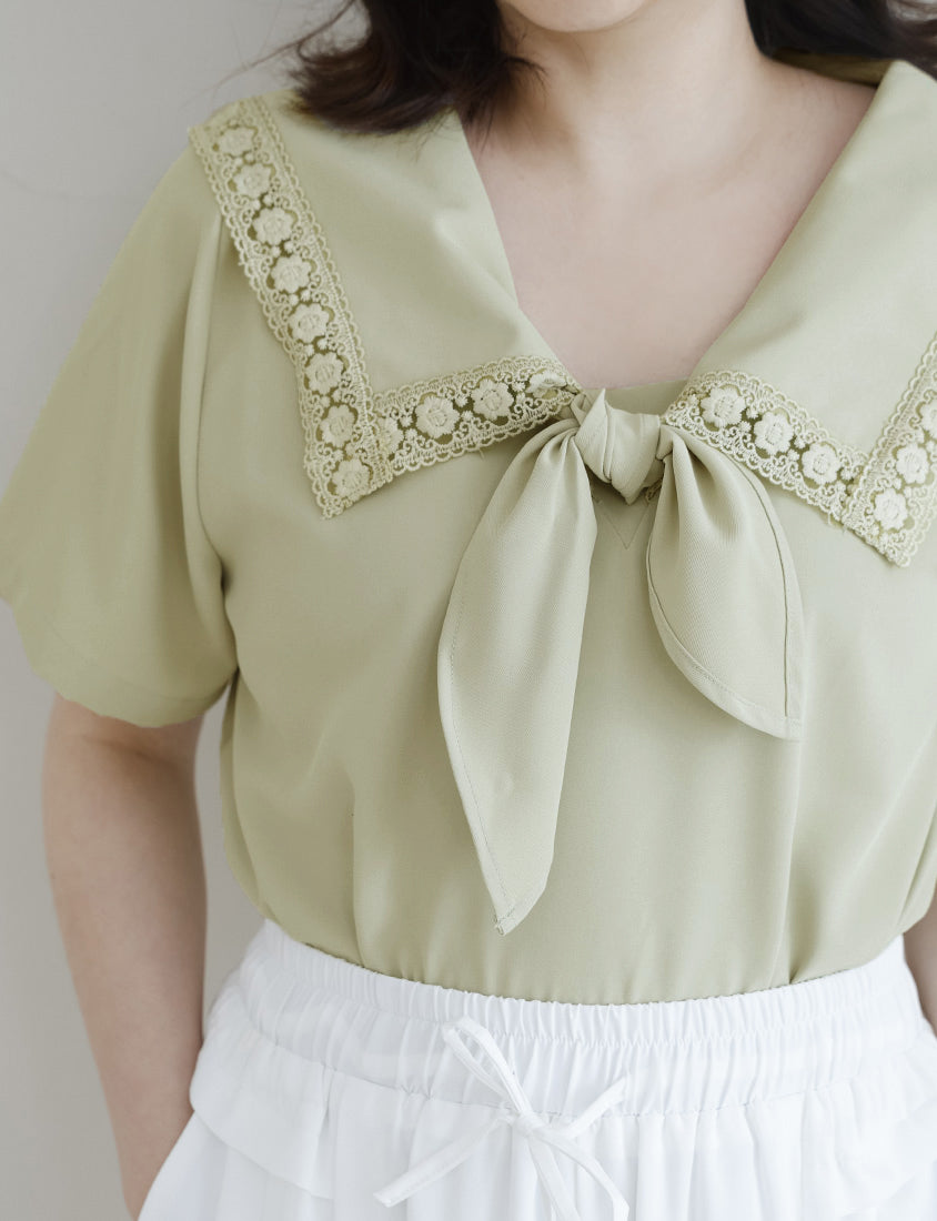 Japanese Style Lace Sailor Collar Tie Plus Size Top Blouse