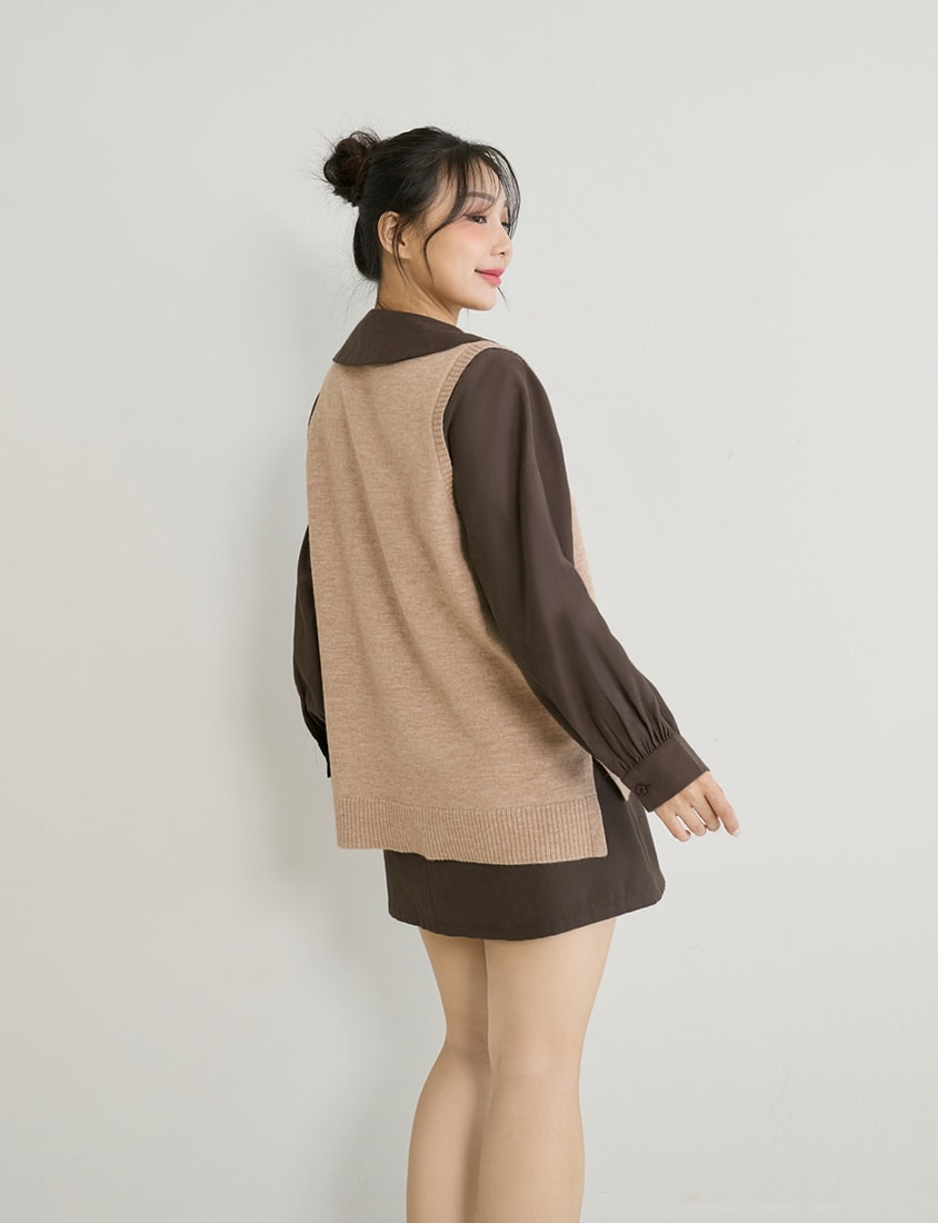 Versatile Multicolor V-Neck Cropped Plus Size Knit Vest