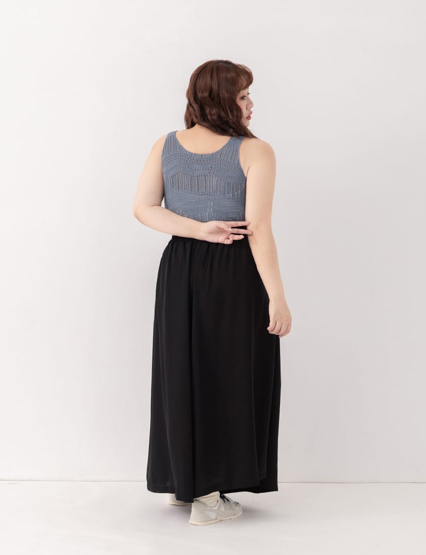 Elegant Pleated Back Elastic Waist Plus Size Chiffon Skort