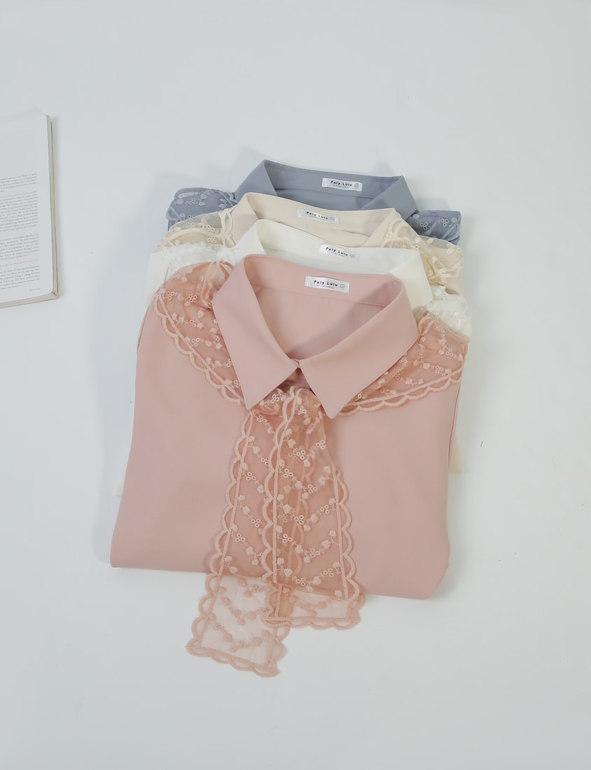 MISS. Two Piece Korean Style Lace Chiffon Plus Size Blouse (With Shawl)