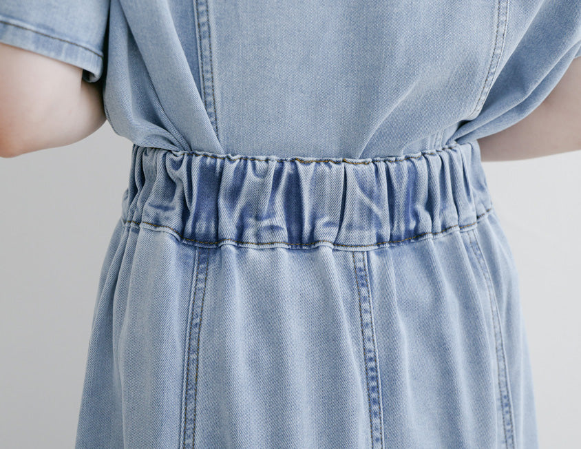 Lyocell Silky Denim Elastic Back Flare Plus Size Maxi Skirt