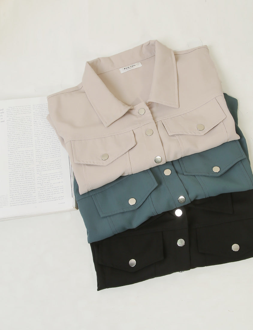 Curved Hem Stitched Plus Size Cuffed Shirt