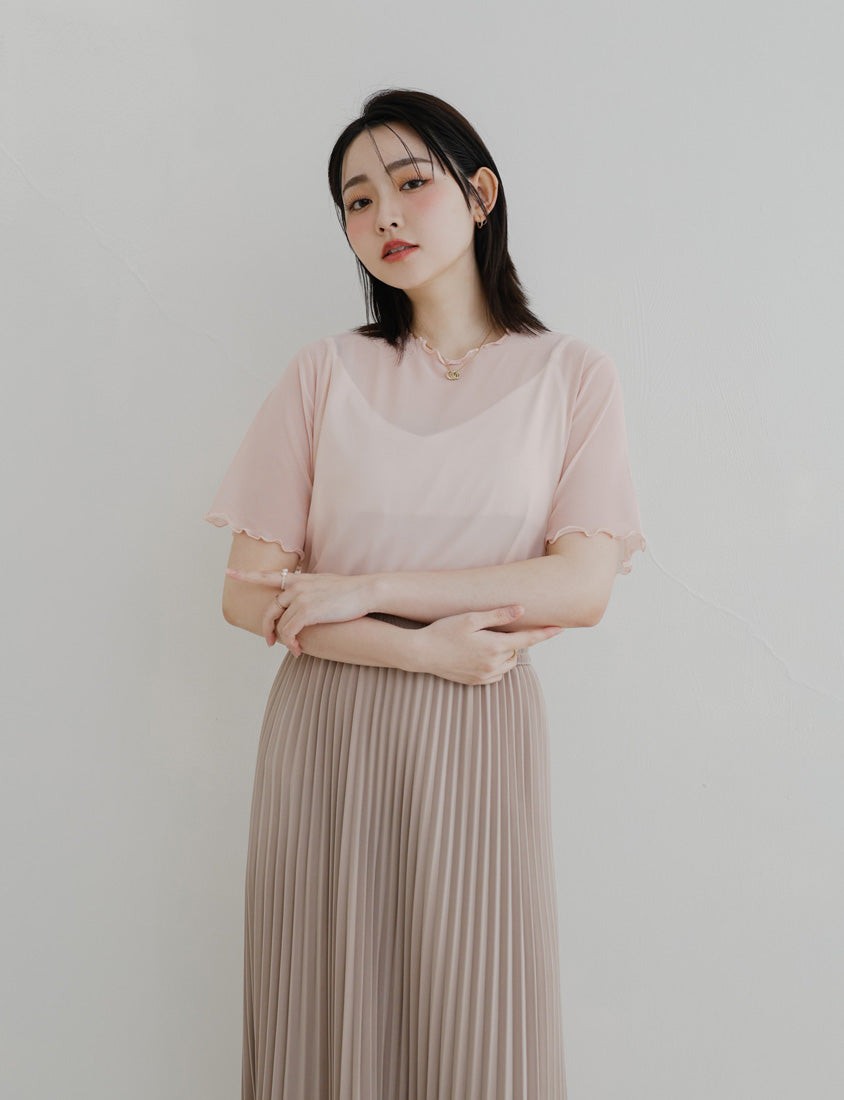 MISS. Sheer Wavy Edge Korean Style Plus Size Short Sleeve Top