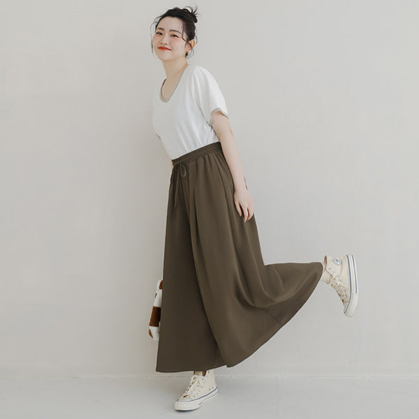Korean Style Large Pleated Elastic Waist Tie Plus Size Wide Leg Pants