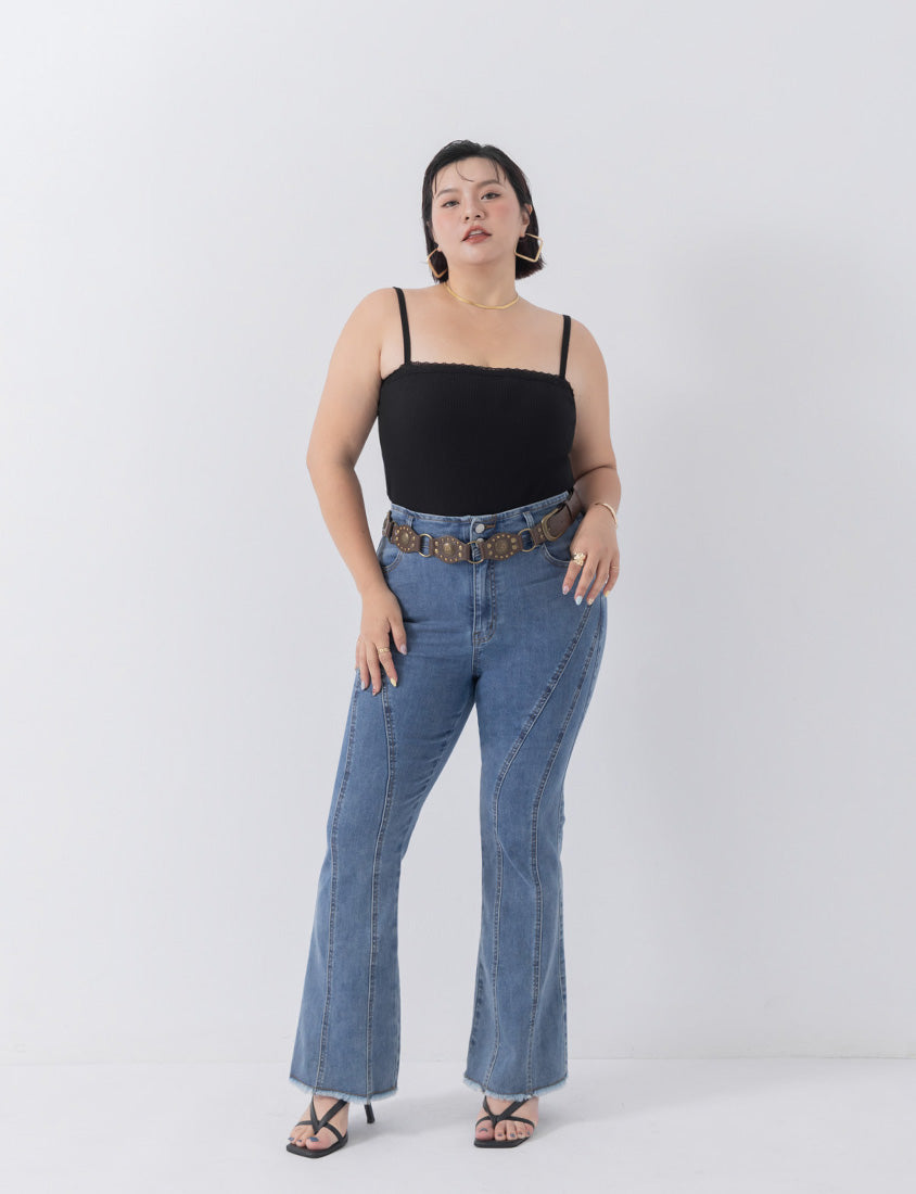 Adjustable Lace Trim Ribbed Plus Size Tank Top