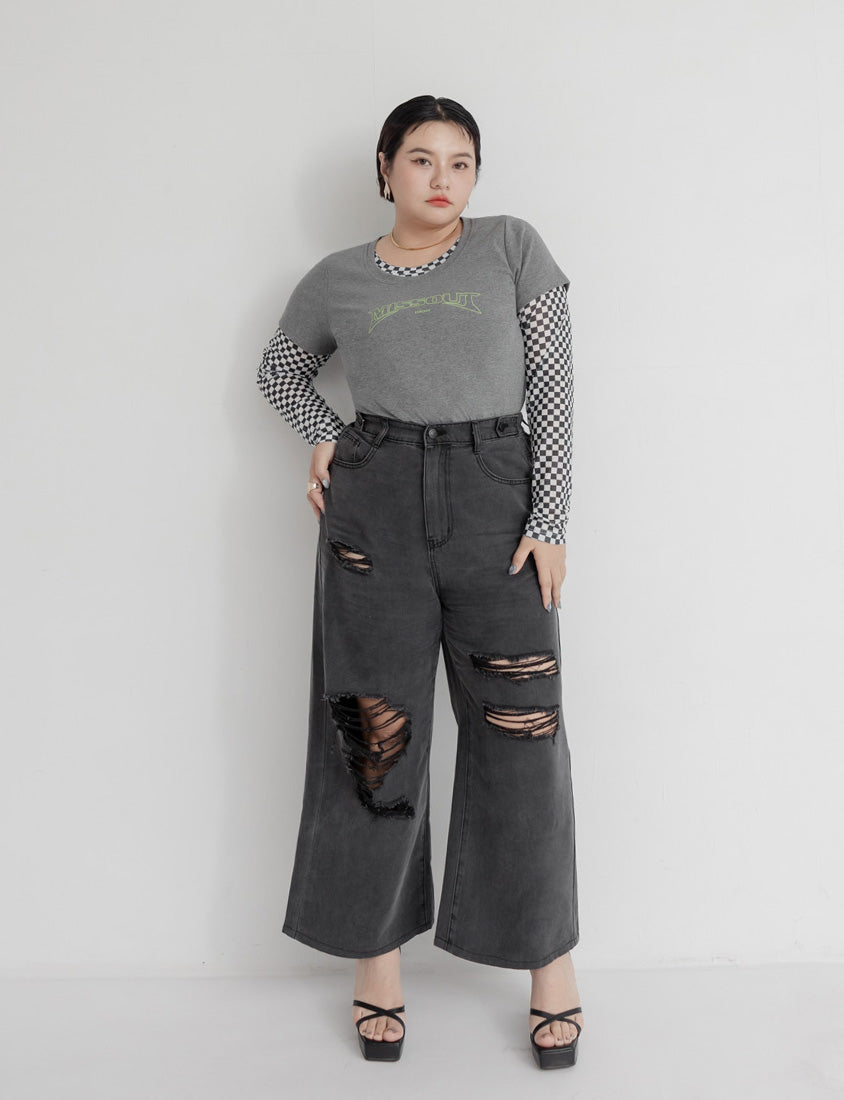 MUA! Lyocell Distressed Plus Size Wide Leg Jeans