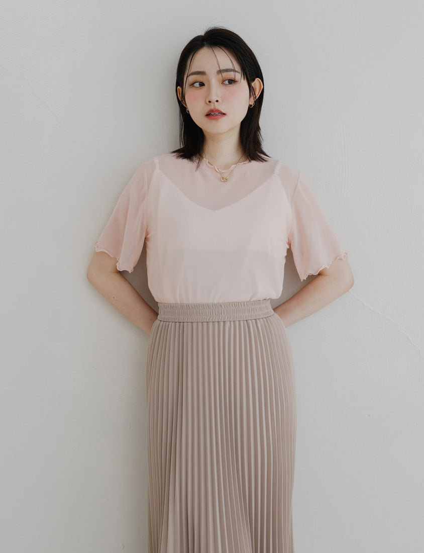 MISS. Sheer Wavy Edge Korean Style Plus Size Short Sleeve Top