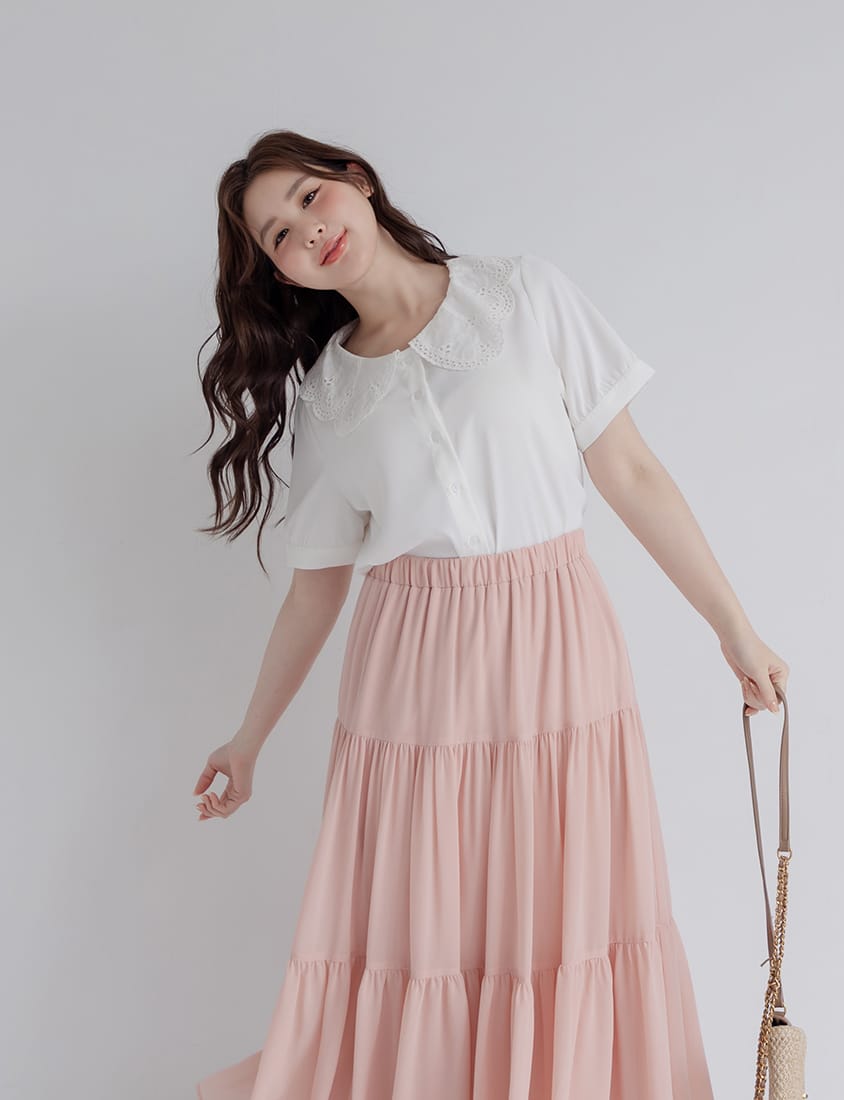 Sweet Lace Collar Puff Sleeve Plus Size Blouse