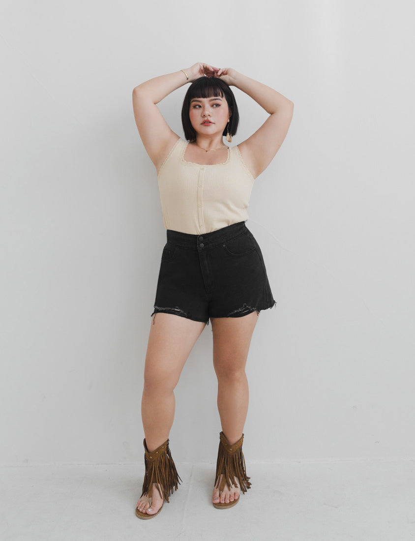 MUA! Edgy Raw-Hem Distressed Plus Size Denim Shorts