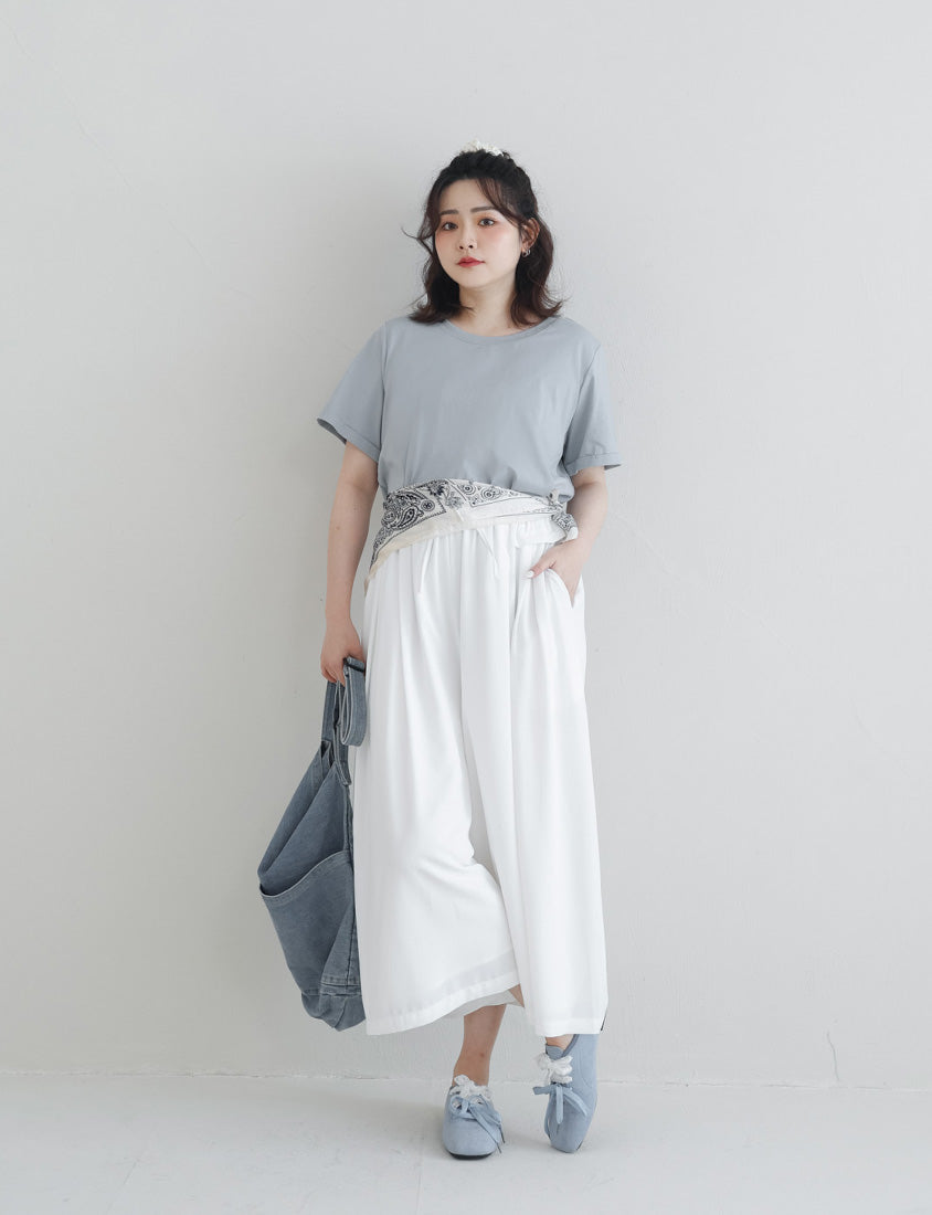 Full Elastic Waist Chiffon Plus Size Wide-Leg Pants