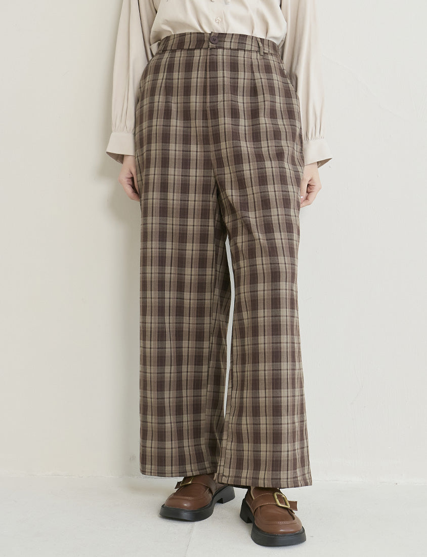 Cozy Plaid Back Elastic Waist Plus Size Tailored Pants