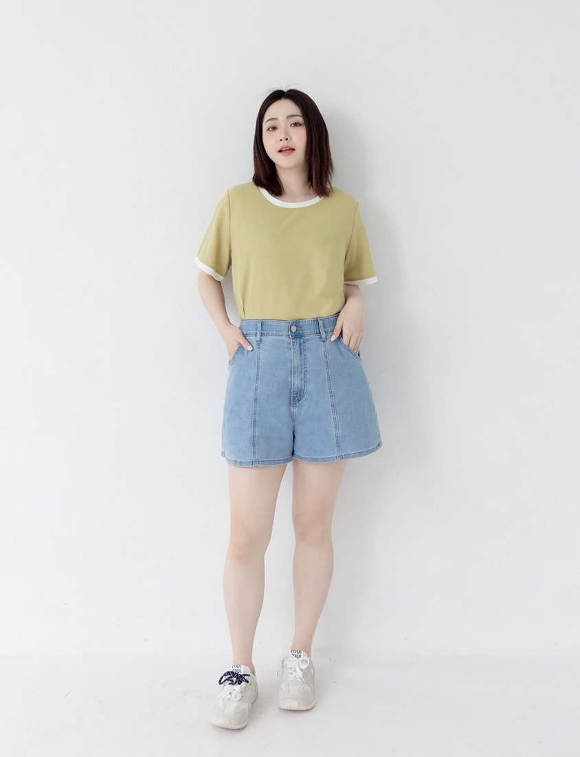 Colorblock Waffle Heart Embroidery Plus Size Top