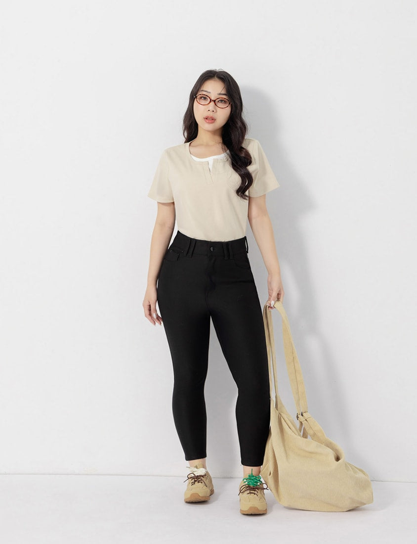 Versatile V-Neck Faux Two Piece Plus Size Tee
