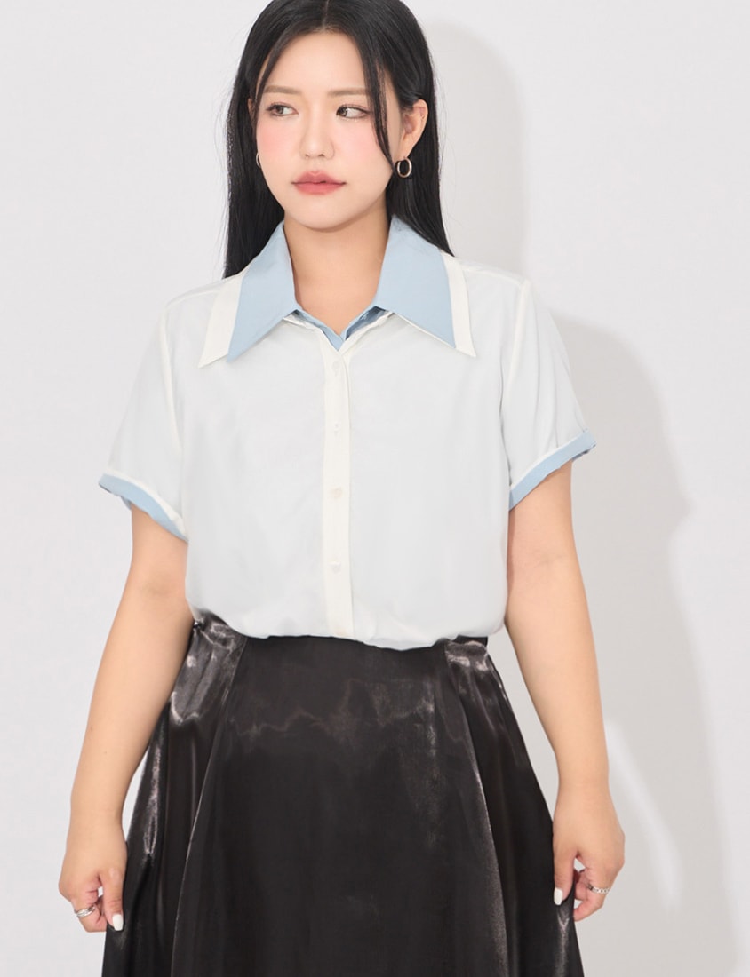 MORE U Elegant Sheer Double-Layer Plus Size Shirt